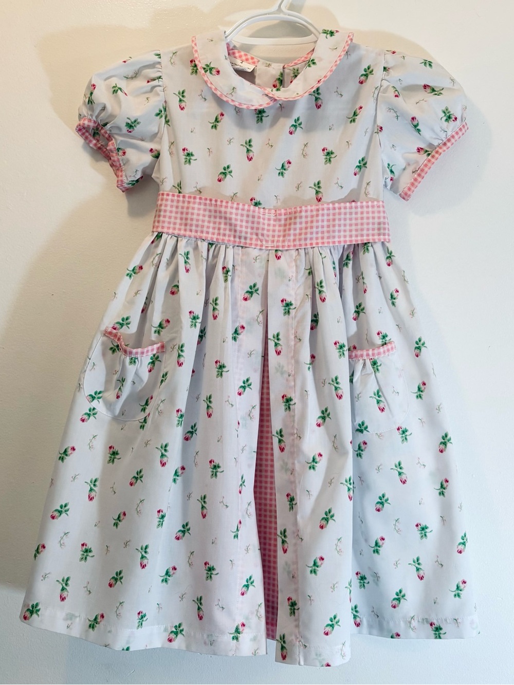 Vintage 90s Pink Calico Rosebud Gingham Inverted Pleat Dress Cottagecore